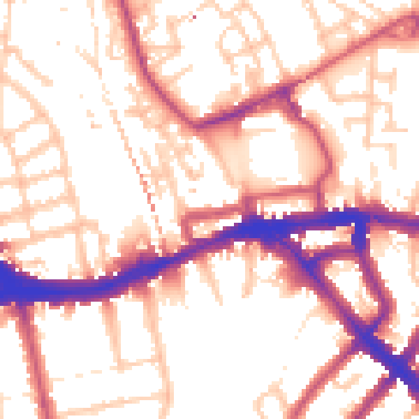 Daytime road noise heatmap for SE14 6AW