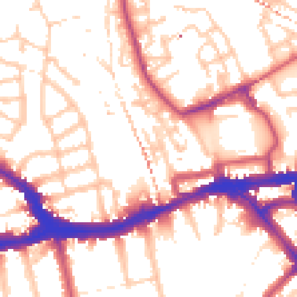 Daytime road noise heatmap for SE14 6BW