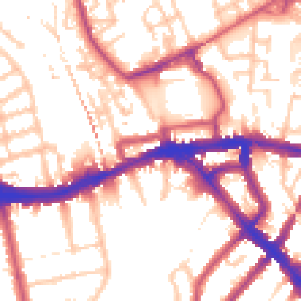 Daytime road noise heatmap for SE14 6EA