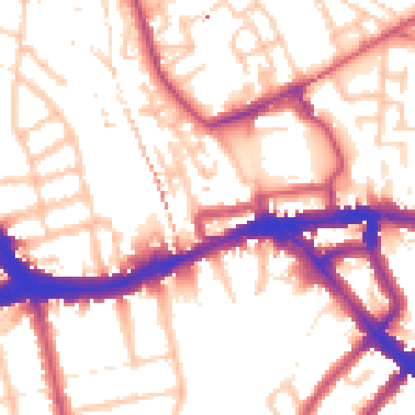 Daytime road noise heatmap for SE14 6FE