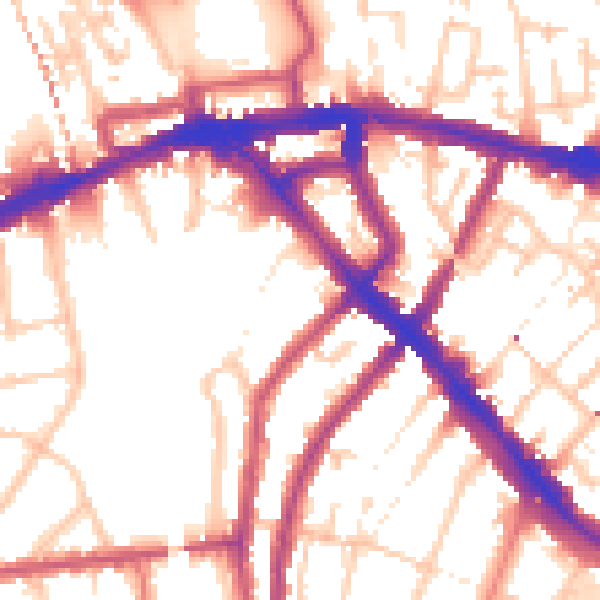 Daytime road noise heatmap for SE14 6PS