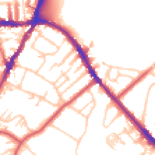Daytime road noise heatmap for SE19 2AJ