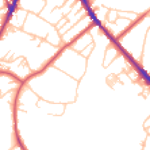 Daytime road noise heatmap for SE19 2RD
