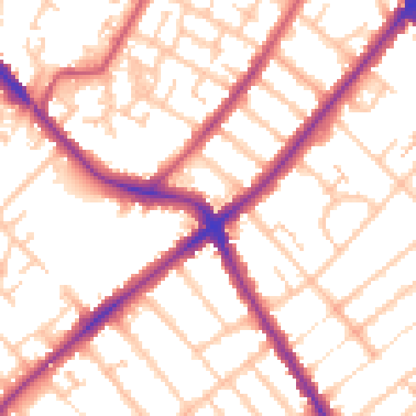 Daytime road noise heatmap for SE20 8ED