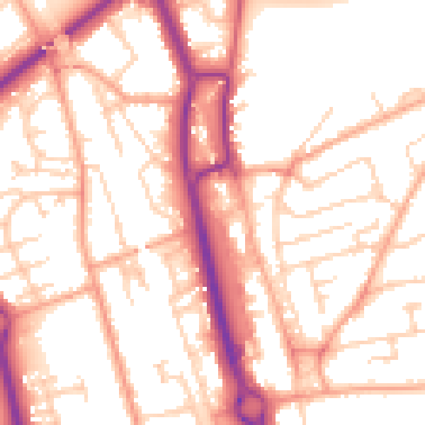 Daytime road noise heatmap for SG1 3AB