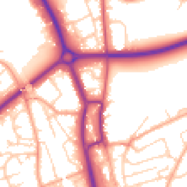 Daytime road noise heatmap for SG1 3BL