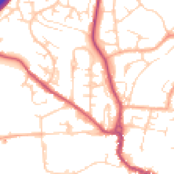 Daytime road noise heatmap for SG12 0BN