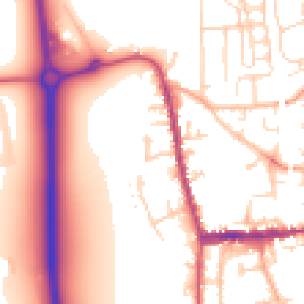 Daytime road noise heatmap for SG18 0AW