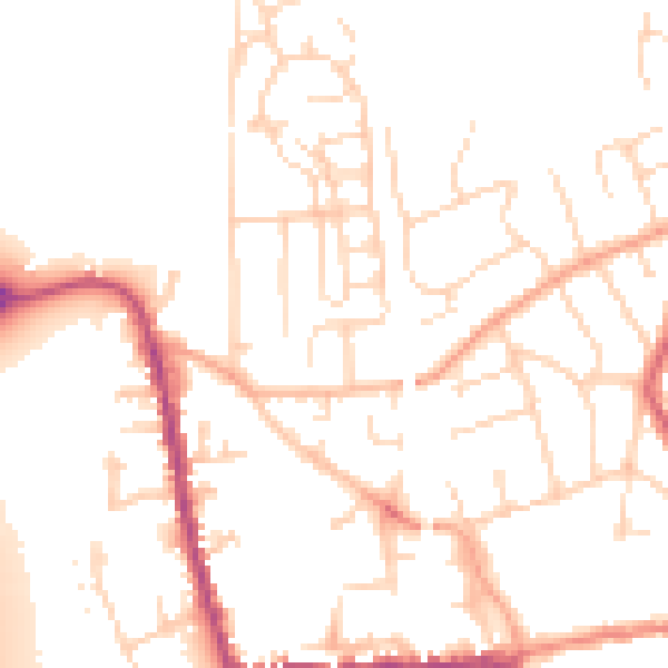 Daytime road noise heatmap for SG18 0DN