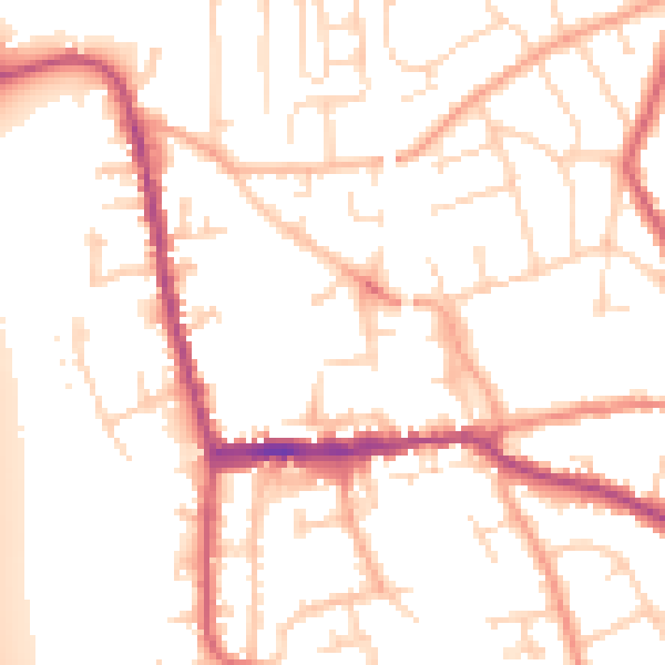 Daytime road noise heatmap for SG18 0JZ