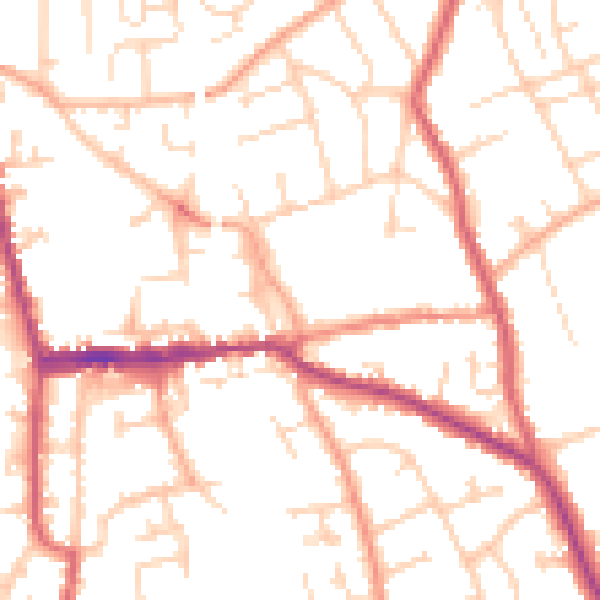 Daytime road noise heatmap for SG18 0LL