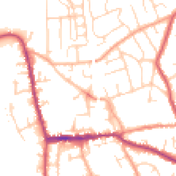 Daytime road noise heatmap for SG18 0NQ