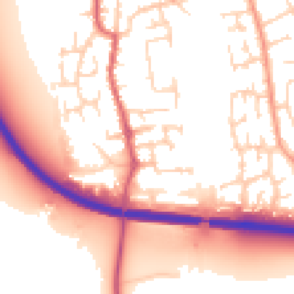 Daytime road noise heatmap for SG18 8BT