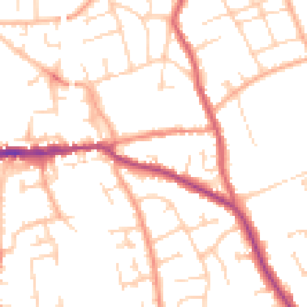 Daytime road noise heatmap for SG18 8FN