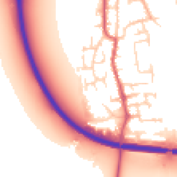 Daytime road noise heatmap for SG18 8HQ