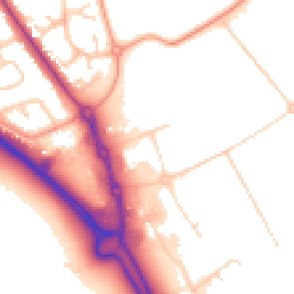 Daytime road noise heatmap for SG18 8QB