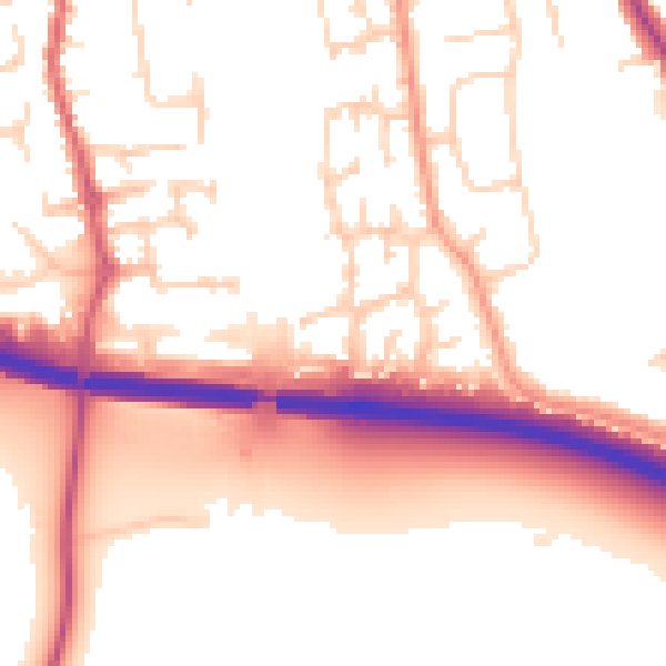 Daytime road noise heatmap for SG18 8QL