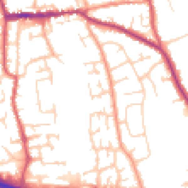 Daytime road noise heatmap for SG18 8QQ