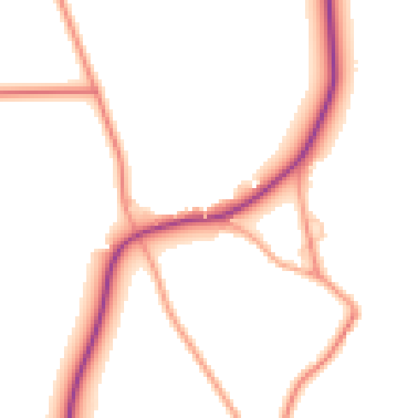 Daytime road noise heatmap for SG18 9JE