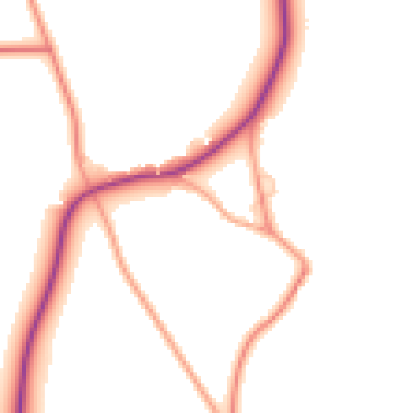 Daytime road noise heatmap for SG18 9JL