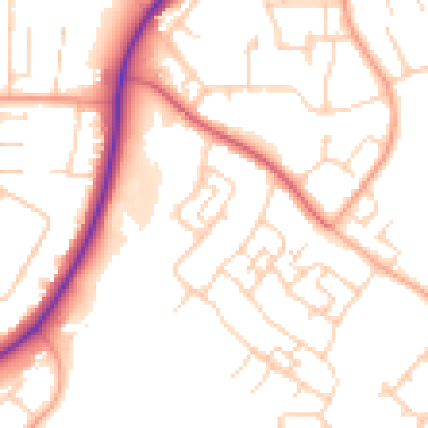Daytime road noise heatmap for SG2 0AQ