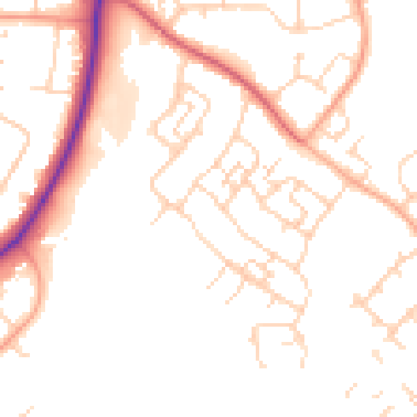 Daytime road noise heatmap for SG2 0BJ