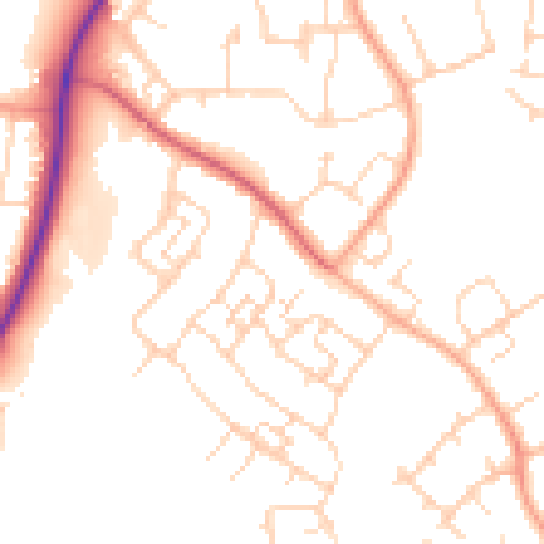Daytime road noise heatmap for SG2 0BZ