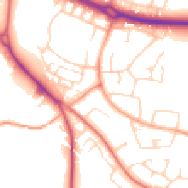 Daytime road noise heatmap for SG2 8DY