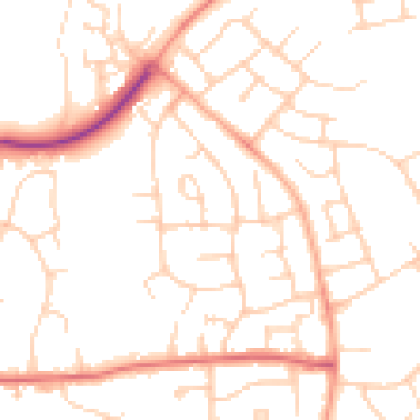 Daytime road noise heatmap for SG2 9UW