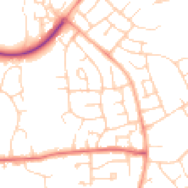Daytime road noise heatmap for SG2 9UY