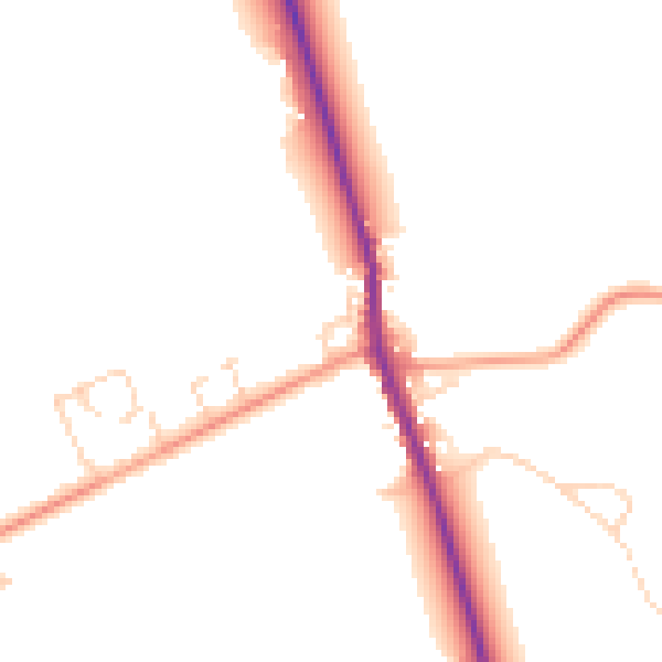 Daytime road noise heatmap for SG8 5JE