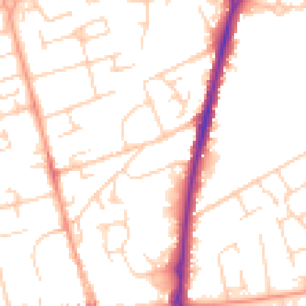 Daytime road noise heatmap for SG8 7EB