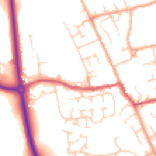 Daytime road noise heatmap for SG9 9DE