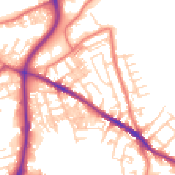 Daytime road noise heatmap for SK1 4DR