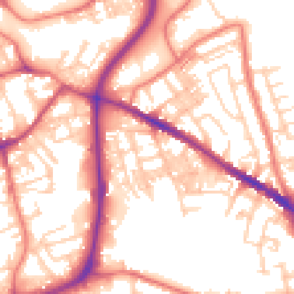 Daytime road noise heatmap for SK1 4DY