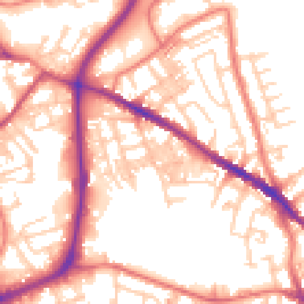 Daytime road noise heatmap for SK1 4EQ