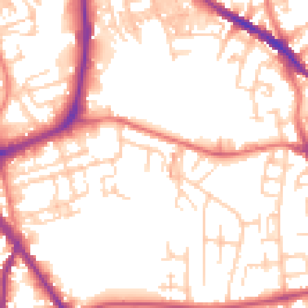 Daytime road noise heatmap for SK1 4LZ