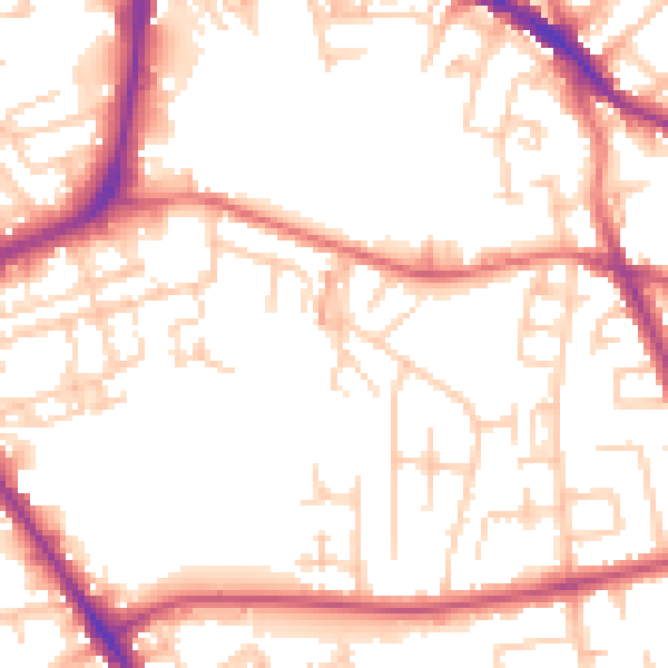 Daytime road noise heatmap for SK1 4NE