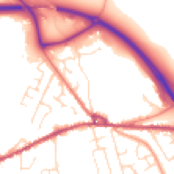 Daytime road noise heatmap for SK23 0JQ