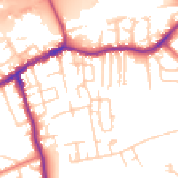 Daytime road noise heatmap for SK8 1ED