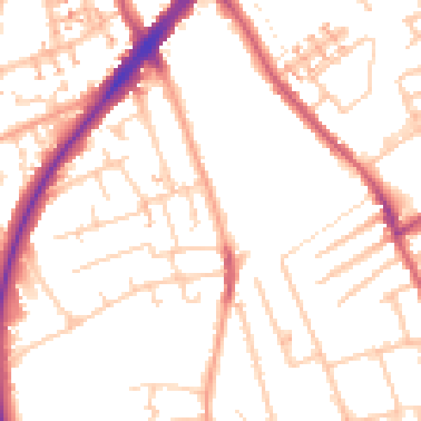 Daytime road noise heatmap for SM1 2EZ