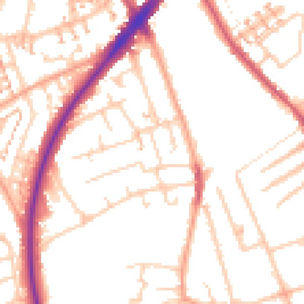 Daytime road noise heatmap for SM1 2JE