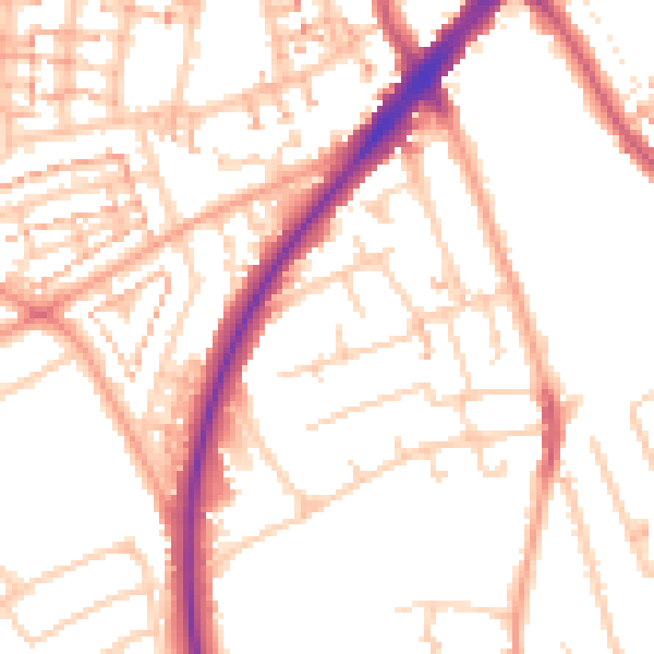 Daytime road noise heatmap for SM1 2JL