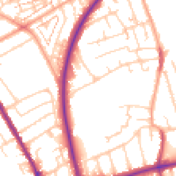 Daytime road noise heatmap for SM1 2LQ