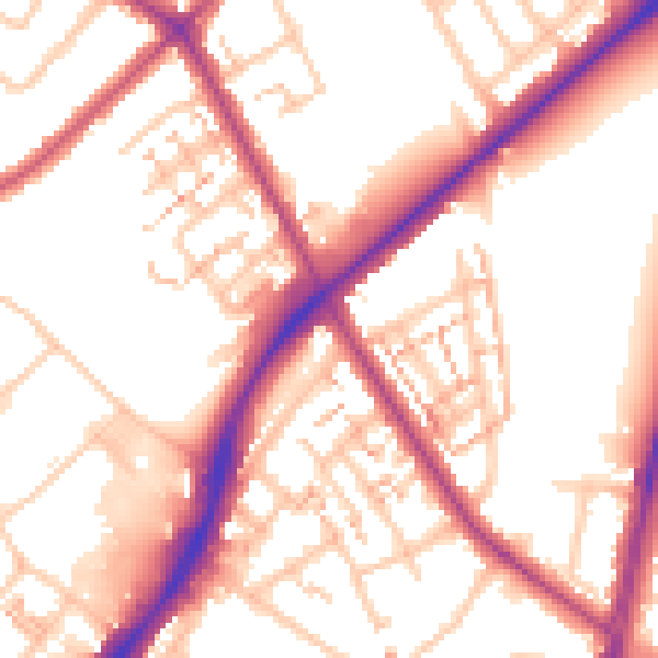Daytime road noise heatmap for SM1 2NE