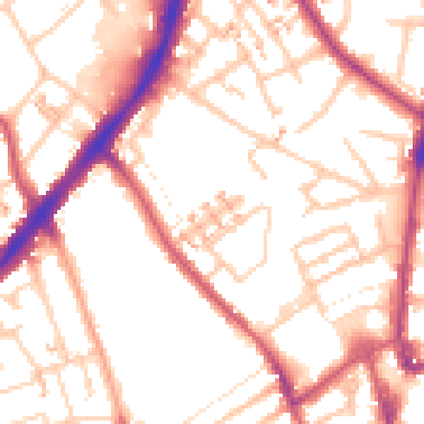 Daytime road noise heatmap for SM1 2NZ