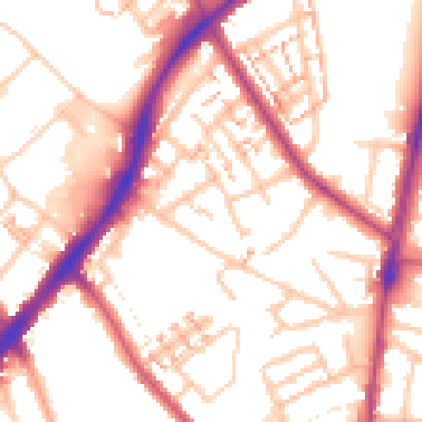 Daytime road noise heatmap for SM1 2PJ