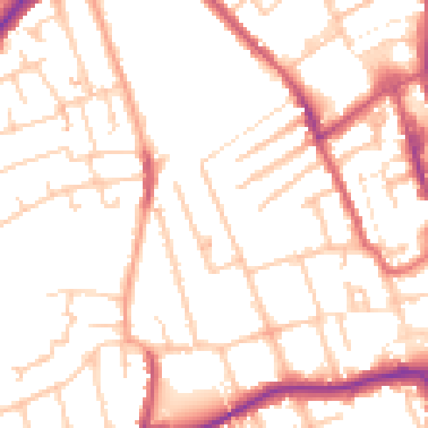 Daytime road noise heatmap for SM1 2TJ