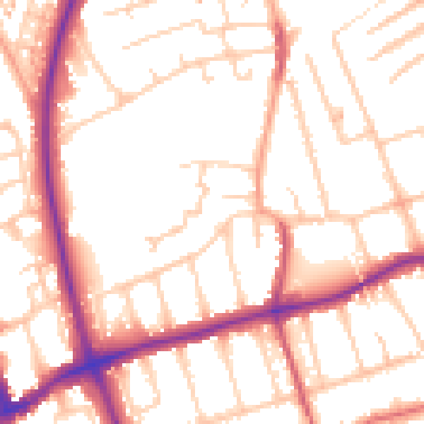 Daytime road noise heatmap for SM1 2XA