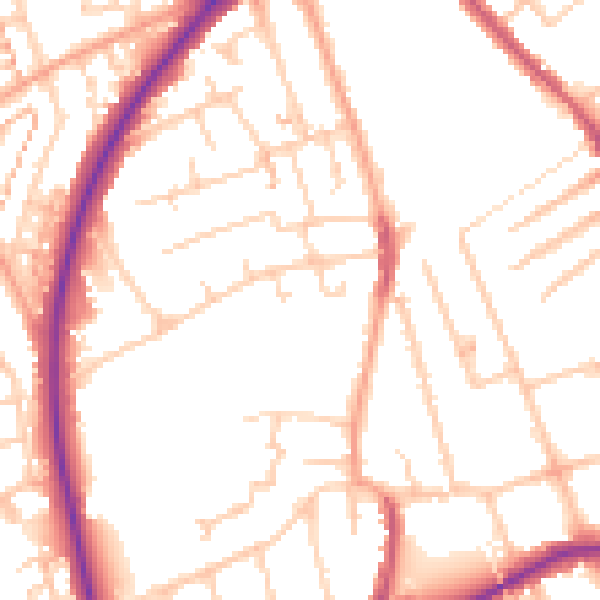 Daytime road noise heatmap for SM1 2XG